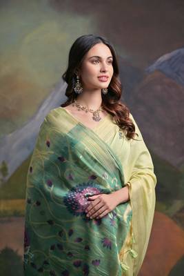 Ethnic pista muga cotton fancy woven saree 2