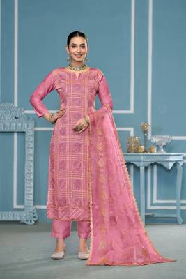 Pink roman cotton fabric embroidery with hand work festive salwar kameez 1