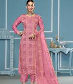 Pink roman cotton fabric embroidery with hand work festive salwar kameez