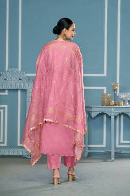 Pink roman cotton fabric embroidery with hand work festive salwar kameez 2