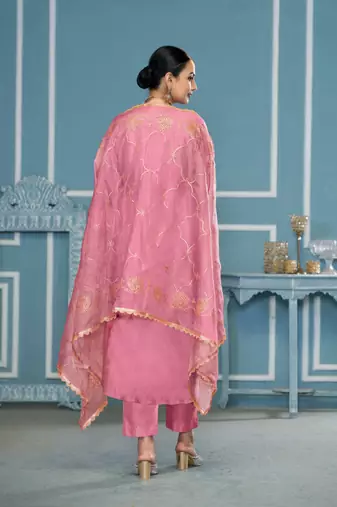 Pink roman cotton fabric embroidery with hand work festive salwar kameez
