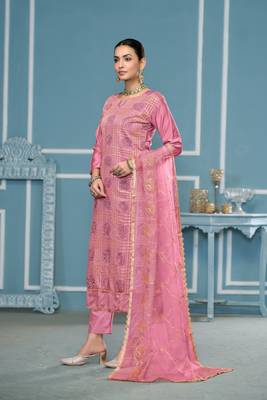 Pink roman cotton fabric embroidery with hand work festive salwar kameez 3