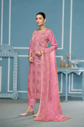Pink roman cotton fabric embroidery with hand work festive salwar kameez