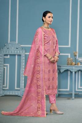 Pink roman cotton fabric embroidery with hand work festive salwar kameez 4