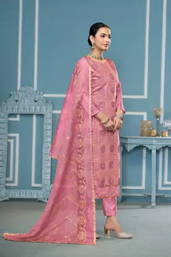 Pink roman cotton fabric embroidery with hand work festive salwar kameez