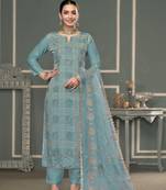 Grey roman cotton fabric embroidery with hand work festive salwar kameez
