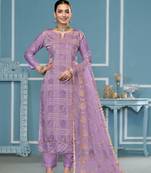 Lavender roman cotton fabric embroidery with hand work festive salwar kameez