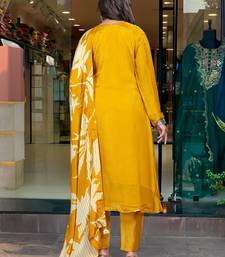 Mustard chinon silk festive wear readymade suit for girlie looks