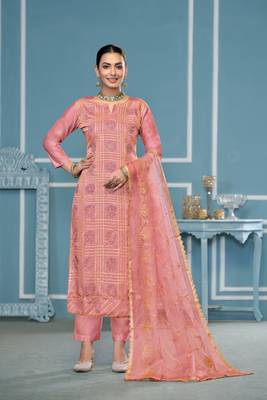 Peach roman cotton fabric embroidery with hand work festive salwar kameez 1