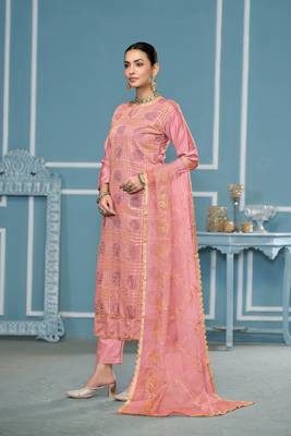Peach roman cotton fabric embroidery with hand work festive salwar kameez 3