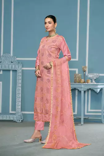 Peach roman cotton fabric embroidery with hand work festive salwar kameez