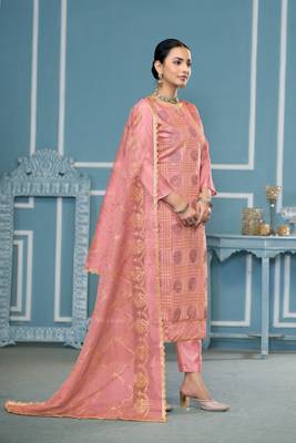 Peach roman cotton fabric embroidery with hand work festive salwar kameez 4