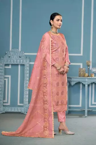 Peach roman cotton fabric embroidery with hand work festive salwar kameez