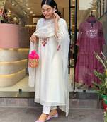 White chanderi silk festive wear readymade suit for girlie looks