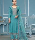 Sea green graceful festive roman cotton suit with embroidery with hand work