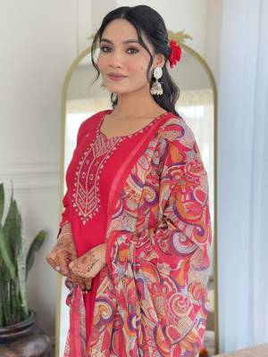 Pink rayon fabric designer embroidery work,printed festive wear salwar suit 3