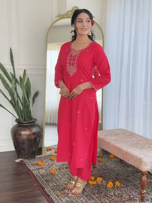 Pink rayon fabric designer embroidery work,printed festive wear salwar suit 4