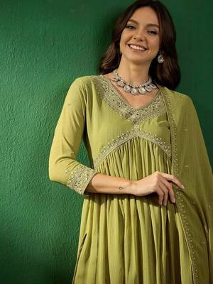 Mahendi georgette fabric embroidery work festive wear salwar suit 3