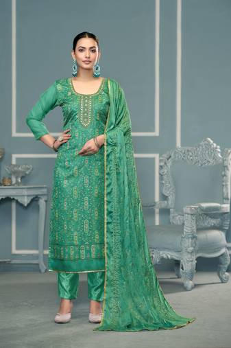 Rama viscose organza fabric designer printed with embroidery and hand work heavy suit for girls