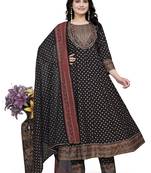 Black rayon cotton fabric ethnic suit with designer embroidery work