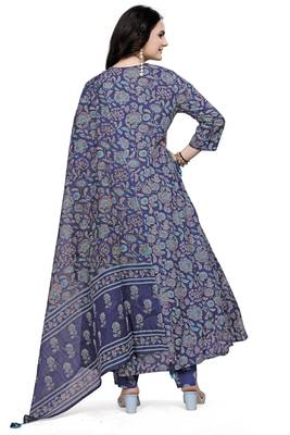 Blue rayon cotton fabric ethnic suit with printed 1