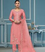 Peach roman cotton fabric embroidery, hand work ethnic salwar suit
