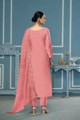 Peach roman cotton fabric embroidery, hand work ethnic salwar suit