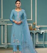 Blue roman cotton fabric designer embroidery, hand work ethnic salwar suit