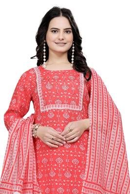 Orange rayon cotton fabric ethnic suit with printed with gotta lace work 3