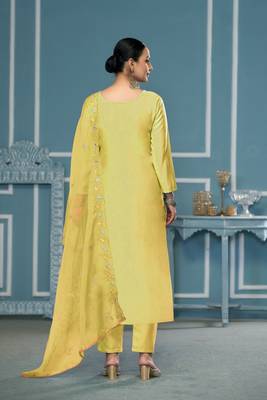 Yellow roman cotton fabric embroidery, hand work ethnic salwar suit 2