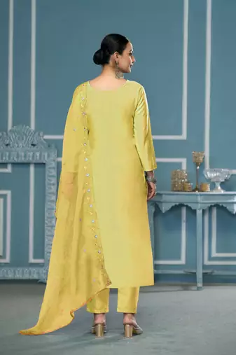 Yellow roman cotton fabric embroidery, hand work ethnic salwar suit