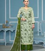 Green organza banarasi fabric printed,hand work ethnic salwar suit