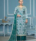 Blue organza banarasi fabric printed,hand work ethnic salwar suit