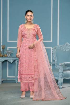 Pink viscosee organza fabric hand work ethnic salwar suit 1