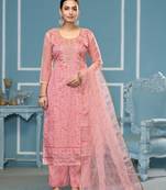 Pink viscosee organza fabric hand work ethnic salwar suit