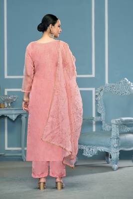 Pink viscosee organza fabric hand work ethnic salwar suit 2