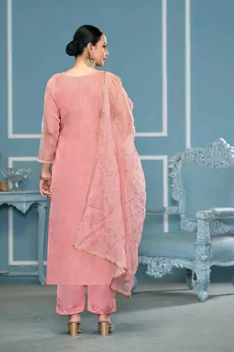 Pink viscosee organza fabric hand work ethnic salwar suit
