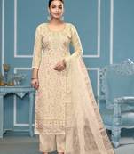 Off white viscose organza fabric designer hand work ethnic salwar suit