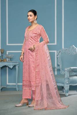 Pink viscosee organza fabric hand work ethnic salwar suit 3