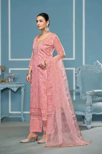 Pink viscosee organza fabric hand work ethnic salwar suit