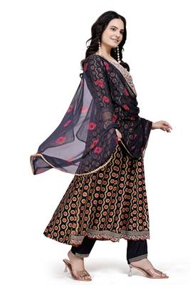 Black rayon cotton fabric ethnic suit with printed with embroidery work 4