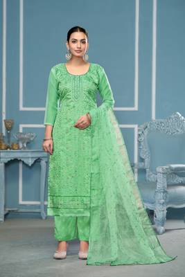 Sea green viscosee organza fabric hand work ethnic salwar suit 1