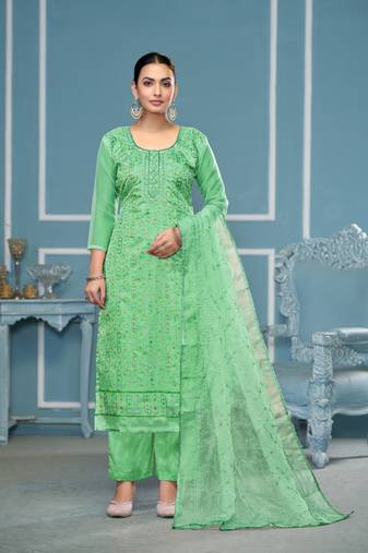 Sea green viscose organza fabric designer hand work ethnic salwar suit