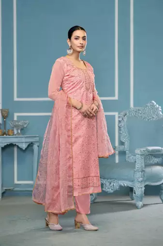 Pink viscosee organza fabric hand work ethnic salwar suit