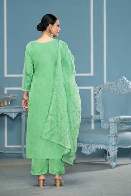 Sea green viscosee organza fabric hand work ethnic salwar suit 2