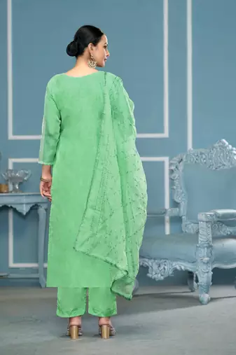 Sea green viscosee organza fabric hand work ethnic salwar suit