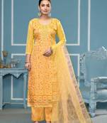 Mustard viscosee organza fabric hand work ethnic salwar suit