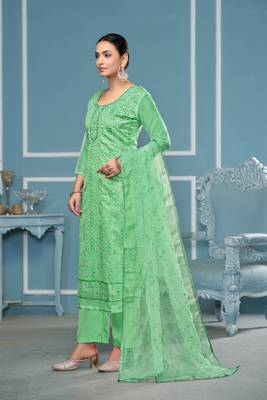 Sea green viscosee organza fabric hand work ethnic salwar suit 3
