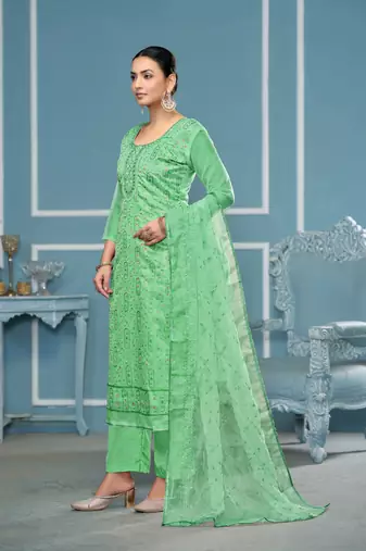 Sea green viscosee organza fabric hand work ethnic salwar suit
