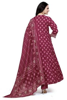 Burgundy rayon cotton fabric ethnic suit with designer printed with embroidery work 2